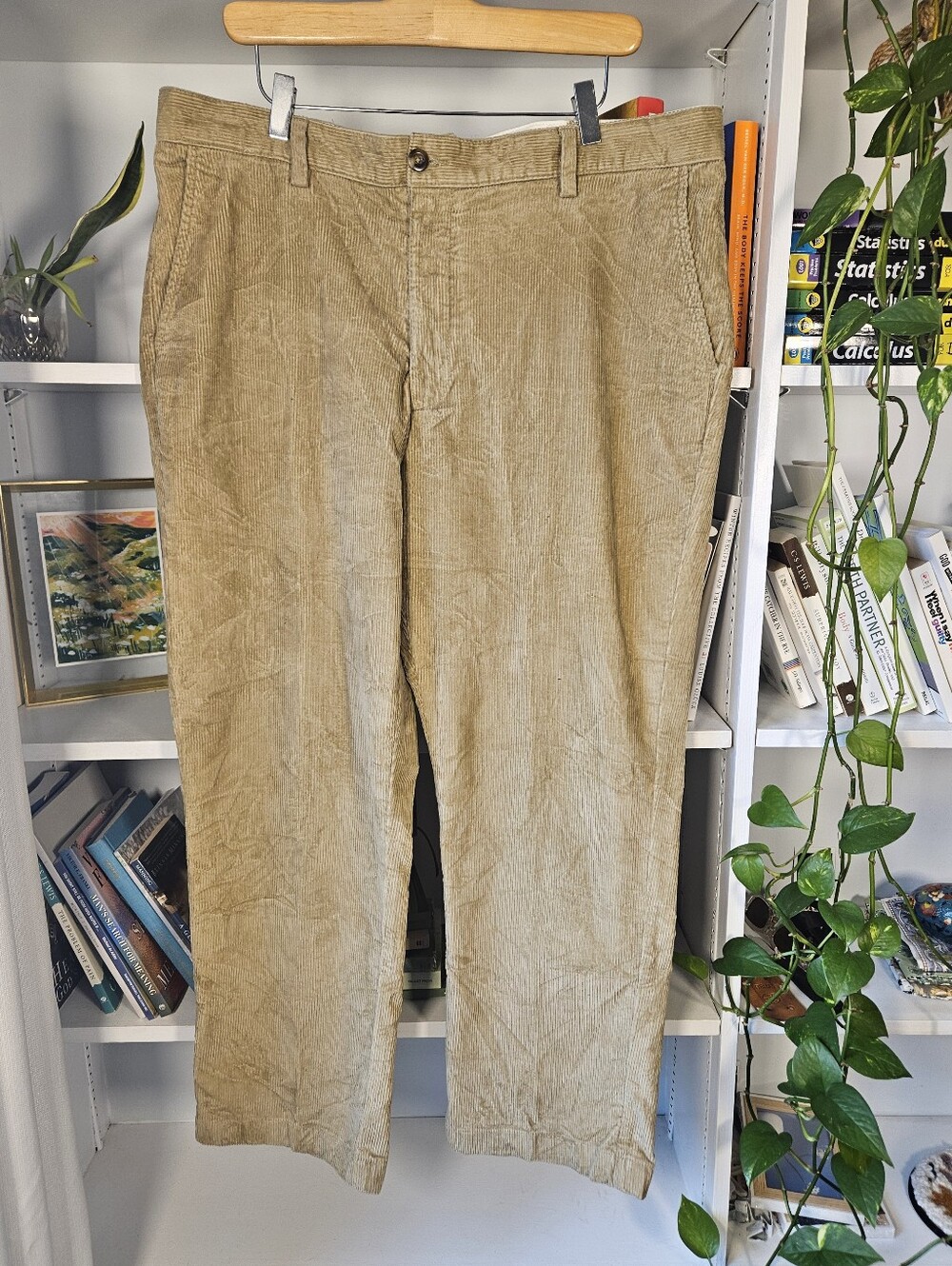 LL Beans Men's Corduroy Cream Pants Tan Size 38Wx29 Preppy Academia